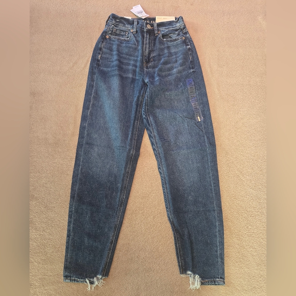NWT American Eagle Relaxed Mom Jean In Dark Dreams, 2 Sizes